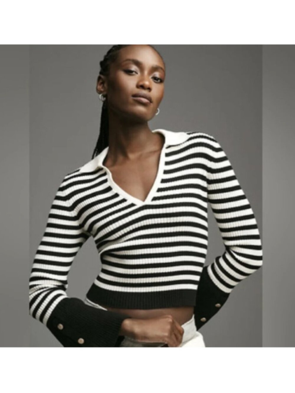 Anthropologie Maeve striped polo sweater bell sleeve S EUC